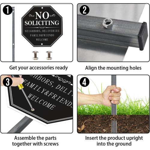 No Soliciting Sign for House 10 x 10 No Soliciting Yard Sign Aluminum No Soliciting Sign for Home with 28 Long Metal Stake(Black)