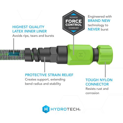HydroTech 50 ft Expandable Garden Hose - Burst Proof & Lightweight, Flexible Water Hose with Durable Reinforced Latex Core & Solid Brass Fittings for Lawn, Garden, Car Washing