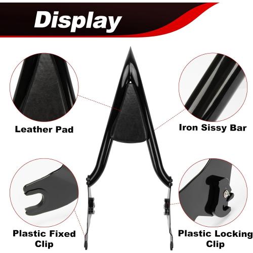 22 Height Sissy Bar, PSLER Detachable Passenger Backrest Rear Pad for Touring Street Glide Road Glide Electra Glide Road King FLHR FLHX FLHT FLTR 2009-2024 | PU leather and steel, for Touring Street Glide Road Glide Electra Glide Road King FLHR FLHX FLHT FLTR 2009-2024