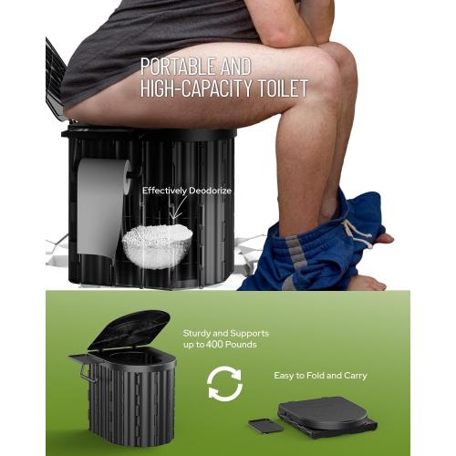 Camping Toilet with Pop-Up Privacy Tent and Liquid Waste Gel, Portable Toilet for Camping with Large Tent, Ergonomic Potty Provides Enhanced Comfort, Suitable for All Ages