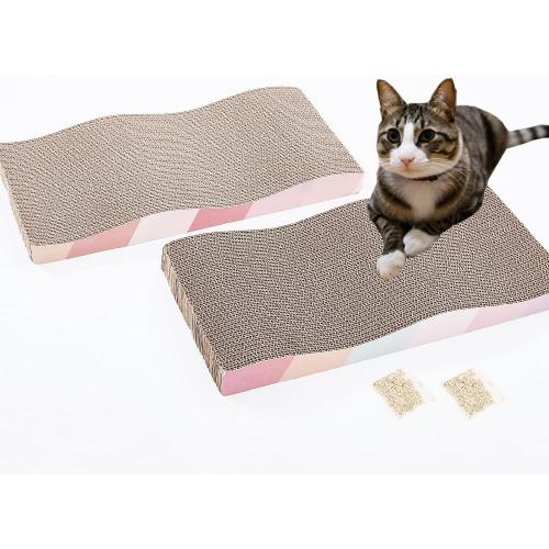 Cat Scratching Board cat Scratcher Cat Scratch Pad Cardboard cat scratchers for Indoor Cats Reversible Large Wide Corrugated with Catnip(2pcs)