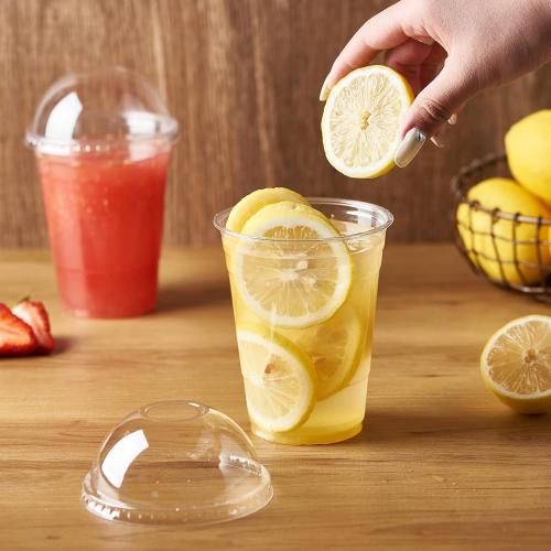 [100 Sets-16 oz.] Plastic Cups With Dome Straw Slot Lids PET Crystal Clear Disposable Togo Cup BPA Free For Party Ice Cold Drinks Coffee Tea Parfait Dessert Smoothie Bubble Boba Fruit Milkshake Slush
