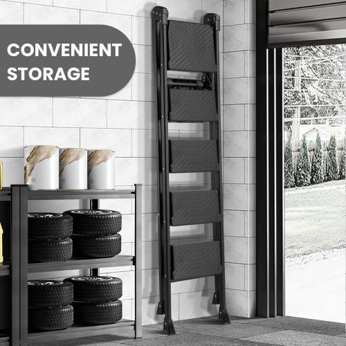 XinSunho 5 Step Ladder, Foldable Handrail & Tool Tray Stool Ladders with Anti-Slip Wide Pedal, 660 lbs Sturdy Steel Ladder for Home Kitchen and Outdoor