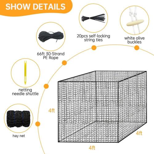 Round Bale Hay Net 4x4ft Large Round Bale Hay Nets for Horses Heavy Duty Slow Feed Hay Net Black Knotless Design for Horse, Cattle, Goat (4x4ft)