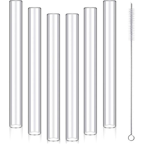 6 Pcs Borosilicate Glass Tube 12mm OD 2mm Thick Glass Blowing Tubes with Cleaning Brush (Clear,4 Inch)