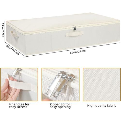 2 Pack- Beige- 23.6 x 11.8 x 5.9 Inch Under the Bed Storage Bins, Closet Organizers with Reinforced Handles for Blanket, Sheets, Pillows, Towels, Shoes
