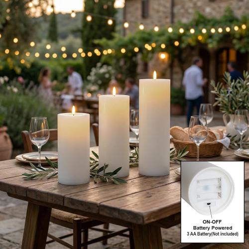 Flameless LED Candles, Flickering Larger Candles with Remote Control & Timer, Battery Operated Waterproof Pillar Candles,3pc for Valentine's Day,Indoor Outdoor Lanterns,Church,Wedding,Patio Porch