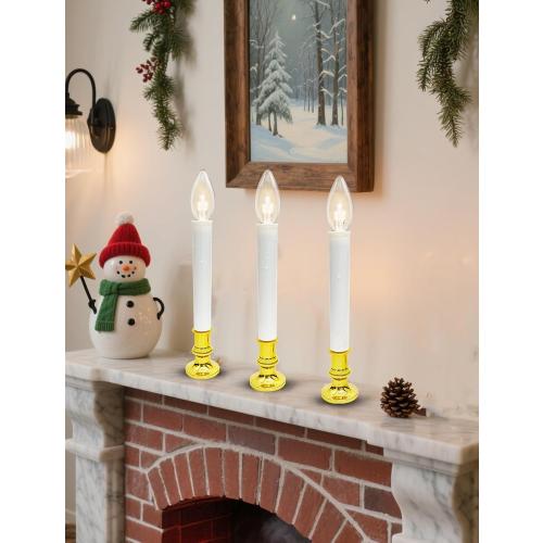 4 Pack Christmas Battery Operated Window Candles with Timer (6-18H), Wireless Window Candle Light with Gold Candlestick Base, C26 LED Bulb Candle Lamp for Home Party Valentines Decor, 4 Suction Cups