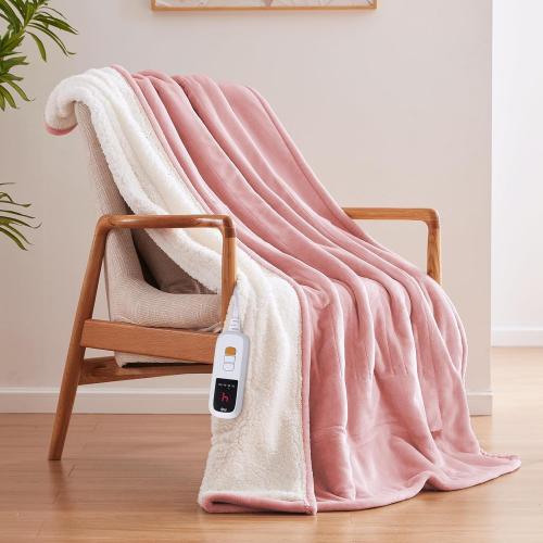Sealy Electric Blanket Throw Size 50*60,Super Cozy Flannel to Sherpa Reversible Heated Blanket Throw with 6 Heating Levels & 2-10 Hours Auto Off Overheating Protection Machine Washable,Pink