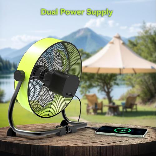 12 Inch Battery Operated Fan, Portable Rechargeable Cordless Fan High Velocity Heavy Duty Metal Floor Fan for Camping Hurricane Home Warehouse