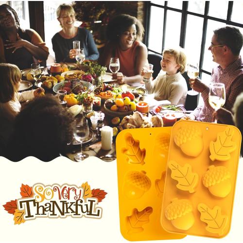 3 pack Fall Soap Molds Silicone Acorn Leaf Mold, 3 Pack Fall Autumn Baking Molds for Muffin Mini Cakes Jello Jumbo Chocolate, 3D Thanksgiving Molds for Making Soap Wax Candle