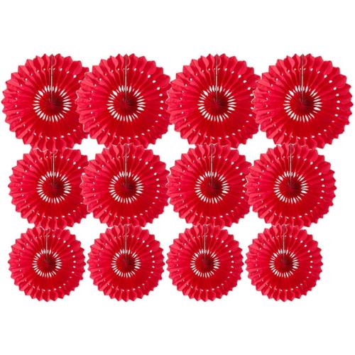 12pcs 6'' 8'' 10'' Paper Fans Decorations Hanging Paper Fans Set Red Party Paper Honeycomb Fans Decorations for Party Birthday Wedding Events Accessories