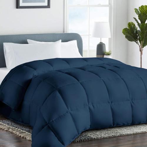 COHOME Oversized King Size Comforter, All-Season Quilted Down Alternative Duvet Insert, Luxury Hotel GentleSoft Comforter with Anti-Clump Tech & 8 Tabs - Reversible - Navy Blue 98 x116 inches