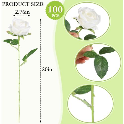 Hananona Artificial Roses in Bulk, Fake Silk White Roses Realistic Roses for Wedding Centerpieces Flower Arrangement Home Decor (100, White)