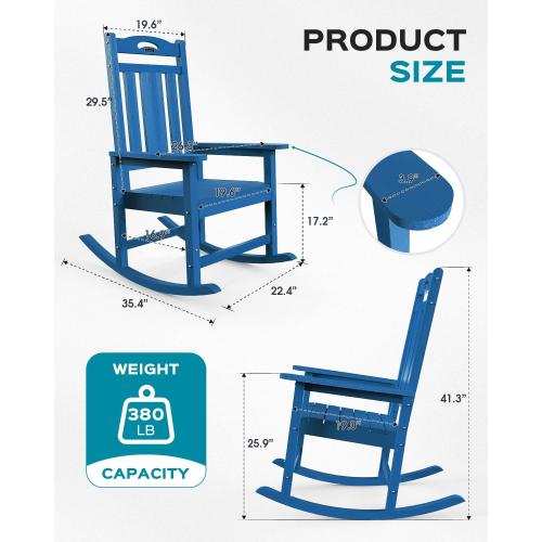 Ciokea Outdoor Rocking Chair, Navy Blue HDPE Rocking Chairs for Outside, All-Weather Comfortable Patio Rockers for Front Porch Deck Balcony