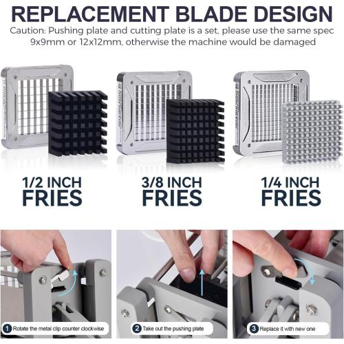 Sopito French Fry Cutter Electric Vegetable Slicer Stainless Steel with 3 Blades 1/4 3/8 1/2 Inch for Potatoes Carrots Onions Apples