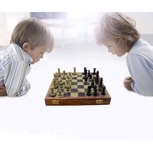 Marble Stone Art Unique India Chess Pieces and Board Games Set 8 X 8 Inches - Indian Handmade Unique Gifts