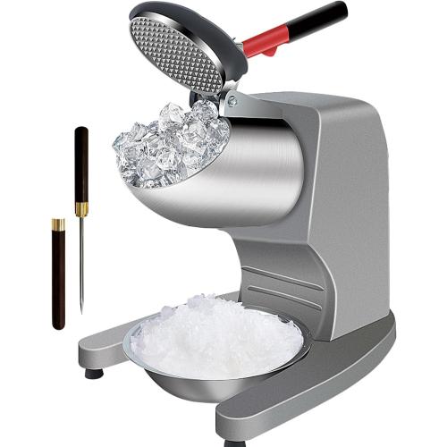 OKF Ice Shaver Prevent Splash Electric Three Blades Snow Cone Maker 380W Stainless Steel Shaved Ice Machine 286lbs/hr Home and Commercial Ice Crushers with Ice Pick