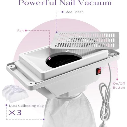Manicure Table with Nail Dust Collector, Portable Nail Table Rolling Nail Desk Nail Tech Travel Nail Station Foldable Professional Nail Salon Table with Cacuum,Arm Rest,Lockable Wheel,Bag,Pink