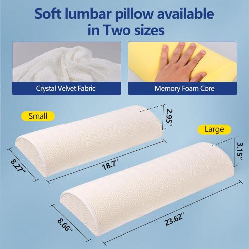 Cozyhealth - 3.15H*23.6L - Soft Lumbar Pillow for Sleeping, Memory Foam Back Lumbar Support Cushion for Lower Back Pain Relief Bed Waist Sleep Support Pillow for Side, Back Sleepers (White, Large)