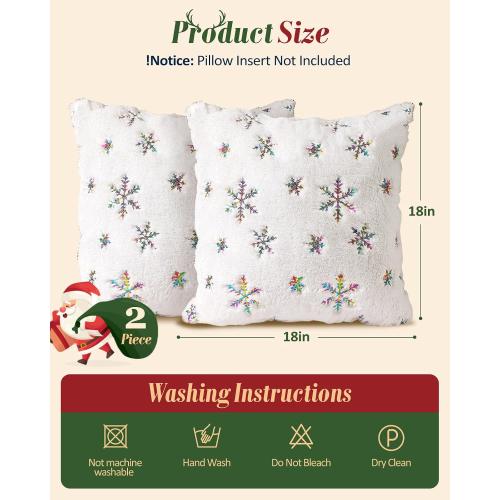 Christmas Pillow Covers 18x18 Inch - Set of 2 Embroidered White Christmas Throw Pillow Cases Soft Plush Faux Fur Snowflake Xmas Decorations Winter Holiday Decor for Home Bedroom Sofa