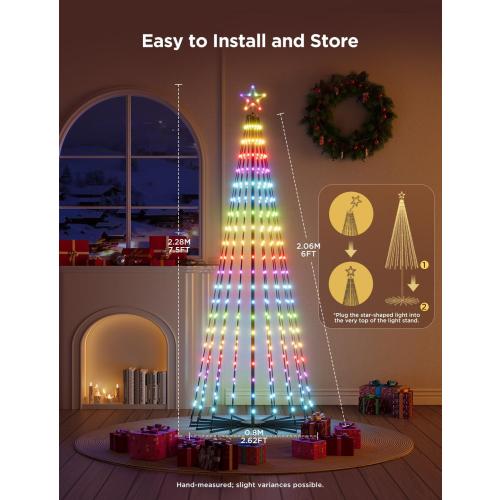 Govee Christmas Cone Tree Lights, 7.5ft 370 LEDs RGBIC Christmas Tree Lights with Smart App Control, IP67 Waterproof Outdoor String Lights for Christmas Decorations, 82  Scene Modes, Music Sync
