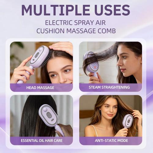 Electric Spray Air Cushion Massage Comb, 2026 Electric Spray Air Cushion Comb, 5-in-1 Detangling Hair Brush for Dry Frizzy Hair, Self-Cleaning Anti-Static Scalp Massager Care Brush for Women