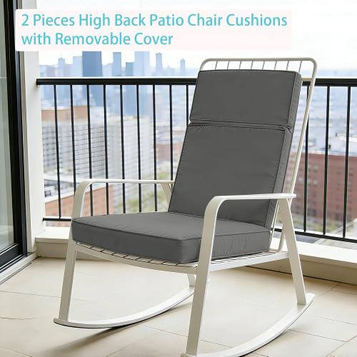 2 Pieces High Back Patio Chair Cushions, Fade Resistant Outdoor Rocking Chair Cushions, Office Chair Back Support Cushion (Dark Gray, Seat (21''x21''x3'') Backrest (21''x28''x3''))