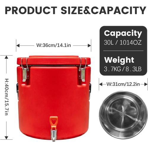 COLOR ORANGE ❗❗Insulated Soup Container,7.9 Gallon Insulated Beverage Cooler, Commercial Food Warmer for Hot or Cold,32QT Hot Box for Catering,insulated drink dispenser with Stainless Steel Interior and Spout/Spigot