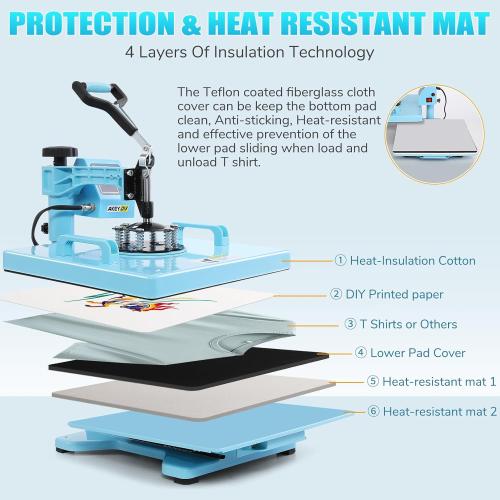 Heat Press Machine, 15x15 Heat Press for t Shirts with Attachment 30oz Sublimation Tumblers Press, Hat Press, Plate Printing, DIY Heats Transfer Press Vinyl for Beginners Blue