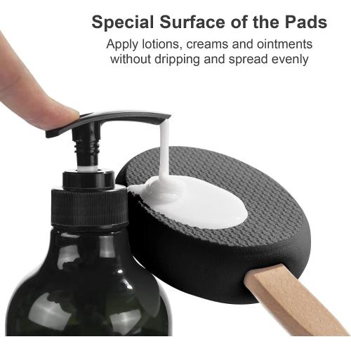 AmazerBath Lotion Applicator for Back, Feet, 4 Replacement Pads with 17 Curved Handle, Back Sunscreen Applicator for Kids, Elderly, Women, Apply Skin Cream Medicine Moisturizer Tanner, Black