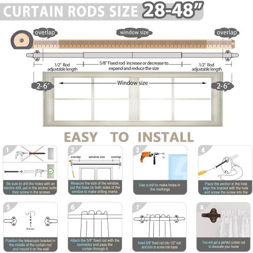 Bronze Wrap Around Curtain Rods:5/8 Inch Blackout Adjustable Window Curtain Rod for Bedroom Kitchen Apartment Renter Friendly,Room Darkening Curved Drapery Rods Easy Install,Antique Brown 28-48