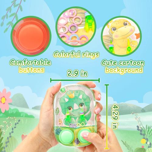 SevenQ Dinosaur Water Ring Toss Games - 4 Pack Handheld Toys for Kids and Family Stress Relief - Retro Mini Car Game for Party Favors, Gifts, and Travel