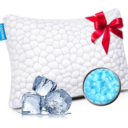 SUPA MODERN Cooling Bed Pillows for Sleeping 1 Pack Shredded Memory Foam Pillows Adjustable Cool Pillow for Side Back Stomach Sleepers Luxury Gel Pillows Standard Size with Washable Removable Cover