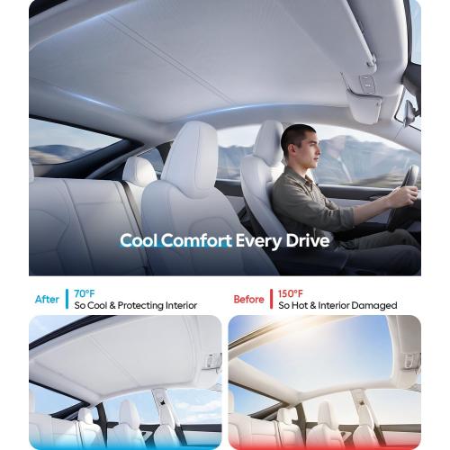 for Tesla Model Y Accessories Sunshade Roof, Interior Gray | For Model Y 2020~2025, Never Sag, Nano Ice-Crystal Coatings, Heat Insulation Glass Roof Sun Shade