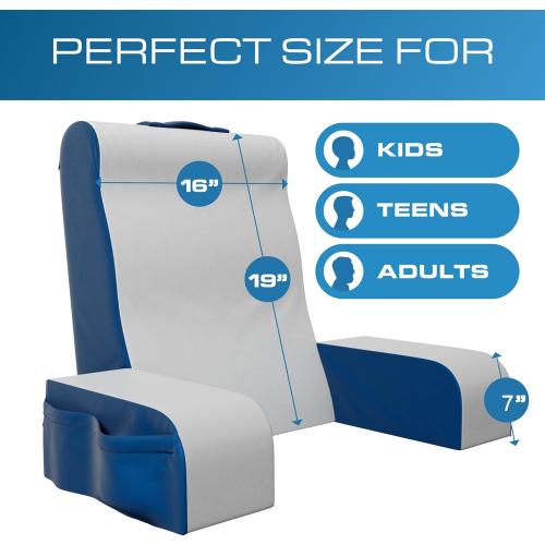 Blue and White 19Inch Wedge Reading Cushion, Back Pillow for Bed Sitting Up, Cushion with Arms for TV Book Gaming Dorm Rooms, Backrest