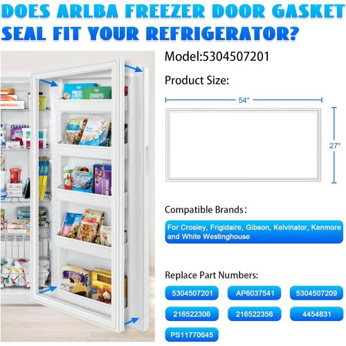 Upgraded 54x 27 5304507201 Freezer Door Gasket Replacement Compatible with Frigidaire,Crosley and Kenmore Freezer Door Seal PD00032288 216522306 216522356 5304507209 PS11770645 AP6037541 White