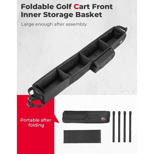 KEMIMOTO Upgraded Golf Cart Front Storage Basket No Drilling | Golf Cart Storage Tray Compatible with EZGO Drive Club Car Kandi Electric Golf Carts, 1680D Golf Cart Caddy Organizer, Black
