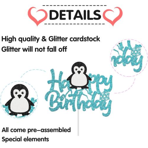 Penguin Happy Birthday Cake Topper, Animal Penguin Cake Decorations
