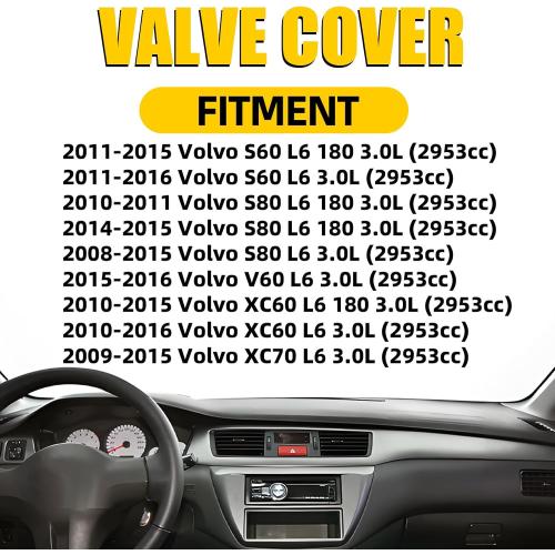 Valve Cover Compatible with 2011-2016 Volvo S60 S80 2010-2016 XC60 2009-2015 XC70 2015-2016 V60 3.0L OE 30757664 30788442 30788484 31319643 264-933