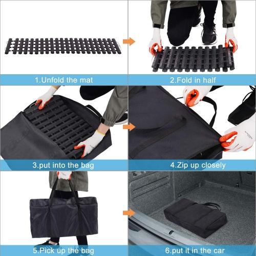 BASHIK Portable Recovery Traction Mat Tracks for Car/Truck in Mud, Snow, Ice，Sand Emergency Strong Grasping Strength Gloves and 1 Bag Attached（2 Pcs 47.5“ X 10.6”）