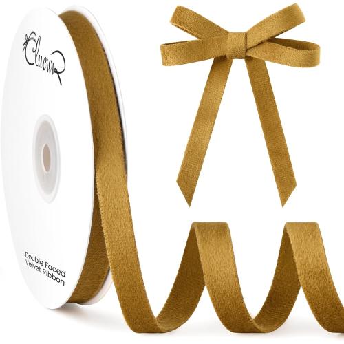Antique Gold Velvet Ribbon, Double Faced 3/8 Inch 10-Yard Ribbon for Christmas Tree, Gift Wrapping, Bow Making, Handmade Crafts, Wreath Decoration
