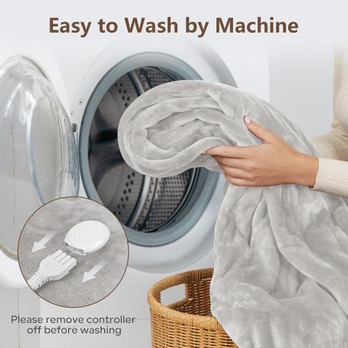 Electric Heated Blanket Queen Size with 6 Levels & 8h Auto Off, Ultra Soft Flannel Full Body Heating Blanket, Machine Washable, Warm Gray, 84 x 90