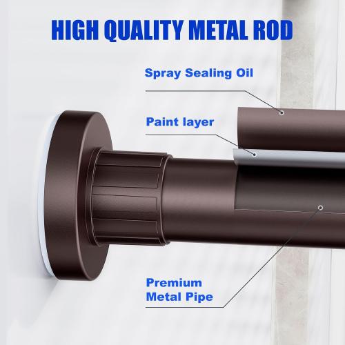 Ausemku Shower Curtain Rod 32-65 Inch Adjustable - 1 Inch Diameter Heavy Duty No drill Spring Tension Shower Rod, Non-Slip Rustproof Telescopic Rod for Bathroom, Brown