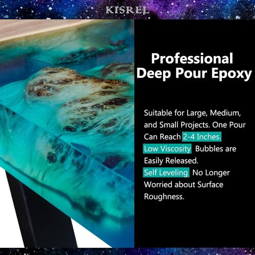 KISREL Deep Pour Epoxy Resin, 96OZ Resin Epoxy Kit (2:1) for 2-4 Inch Pour Depths，Bubble Free, Low Odour, Crystal Clear Casting Resin for Bar Tops, Table Tops, River Tables, Wood Fillers, Crafts