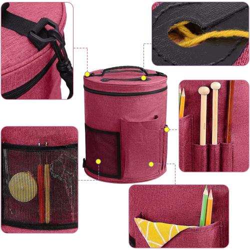 SumDirect Knitting Bag, Yarn Organizer Tote Bag Portable Storage Bag for Yarns, Carrying Projects, Knitting Needles, Crochet Hooks, Manuals and Other Accessories (Pink)