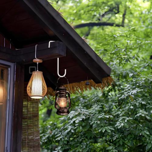 6 Pack Vinyl Fence Hooks Patio Hook, Steel Hangers 2 x 6 inch, White Fence Hooks for Hanging Lights, Planters, Bird Feeders
