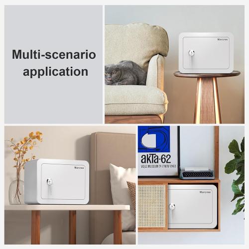 Marcree 0.23 Cubic Safe Box for Kids, Security Safe Steel Construction with Key Lock, Home Safes with Rounded Design for Child Protection, Lock Box for Home, 6.69 x 9.06 x 6.69 Inches, White