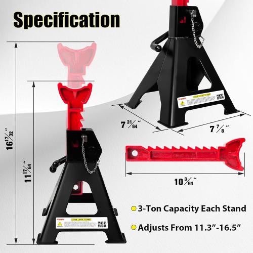 YATOINTO Jack Stands 3 Ton (6,600 LBs) with Double Pin Locking, Car Jack Stand 11.22-16.54 Adjustable with Rubber Pads, Jack Stands for Trucks,Home,Garage, SUV, Pickup,Car,UTV/ATV,1 Pair