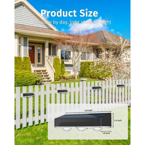 Solar Fence Lights Outdoor 8 Pack Waterproof High Brightness Upgraded 3 LED Lens Solor Deck Lights Warm & Cool White RGB 10 Colors Outside Solar Powered Wall Light for Backyard Patio Step Railing